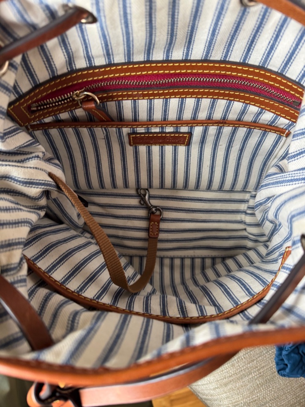 Dooney & Bourke Wayfarer Navy and Brown Drawstring Shoulder Bag - Picture 5 of 7